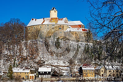 View of the castle schoenfels in East germany winter Stock Photo