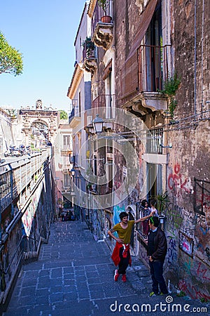 View of Catania street Editorial Stock Photo