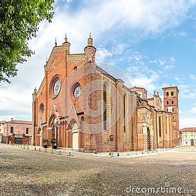 View at the Cathedral of Assumption of the Blessed Virgin Mary and Saint Gotthard in Asti, Italy Editorial Stock Photo