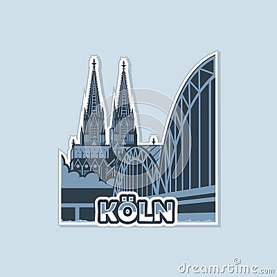View of the cathedral from the bridge in Cologne is made in monochrome Vector Illustration