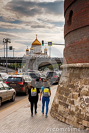 View of the Cathedral of Christ the Savior. City traffic. Editorial Stock Photo