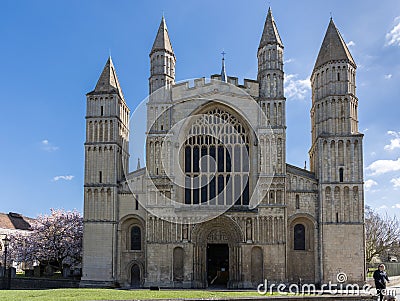 View of the Cathedral at Rochester on March 24, 2019. One unidentified person Editorial Stock Photo