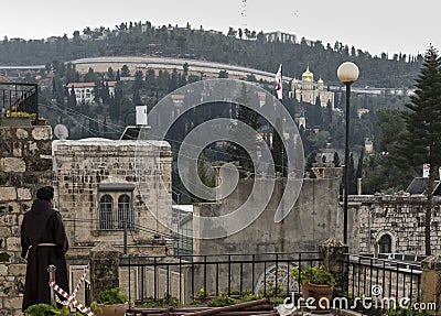 View from the Catholic order and church of St. John the Baptist towards the Orthodox female order in Ein Kerem near Jerusalem in Editorial Stock Photo