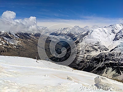 View of the Caucasus Mountains from Cheget, height 3050 meters, Kabardino-Balkaria, Russia. Kabardino-Balkaria, Russia Stock Photo