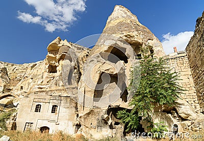 View of cave houses in Urgup. Cappadocia. Turkey Stock Photo