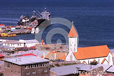 view Center ,Ushuaia cathedral and fort Tierra del Fuego, Argentina Editorial Stock Photo