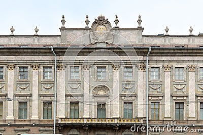 View of the Central part of the facade of the Marble Palace, Millionnaya street. Saint-Petersburg, Russia. Editorial Stock Photo