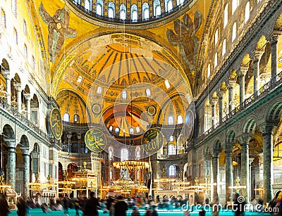 View of the central part of the interior of the Hagia Sophia. Turkey Editorial Stock Photo