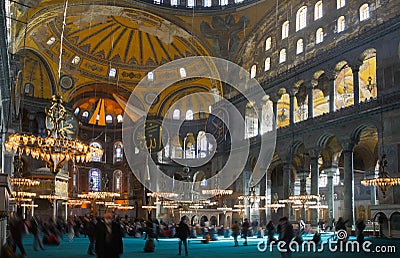 View of the central part of the interior of the Hagia Sophia. Turkey Editorial Stock Photo