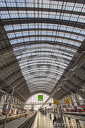 View of central train station in classicistic architecture style in Frankfurt. It is the biggest train station in Germany Editorial Stock Photo