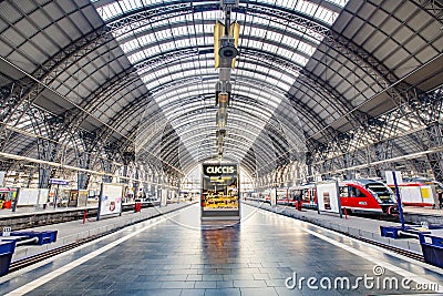 View of central train station in classicistic architecture style in Frankfurt. It is the biggest train station in Germany Editorial Stock Photo