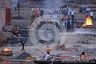 View of the ceremony of the cremation of a unknown Hindu person Editorial Stock Photo