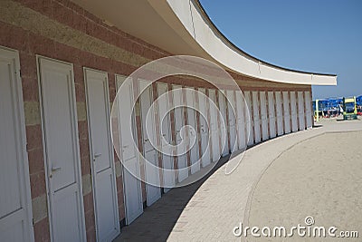 View of changing rooms by a beach club Editorial Stock Photo