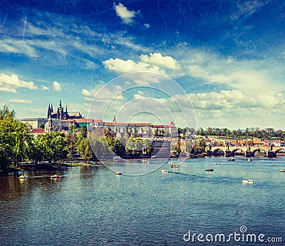 View of Charles bridge over Vltava river and Gradchany (Prague C Stock Photo