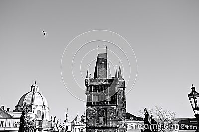 View of the Charles Bridge Tower and the statues on the Charles Bridge Prague, Czech Republic Stock Photo