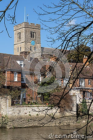 View of the Chequers public house and St Peter`s church at Aylesford on March 24, 2019. Editorial Stock Photo
