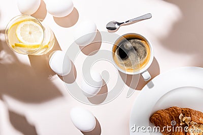 View of chicken eggs, water with Stock Photo