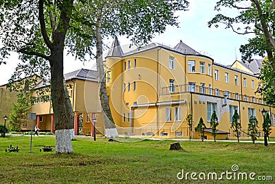 View of the children`s orthopaedic sanatorium `Pioneersk.` City of Pioneerskiy, Kaliningrad region Stock Photo