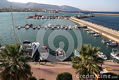 View of Chios Island harbour with some fisherman boats in Greece Stock Photo