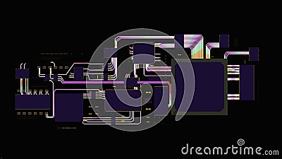 view of the chip and data flow animation in cyberpunk colors, 3d rendering Stock Photo