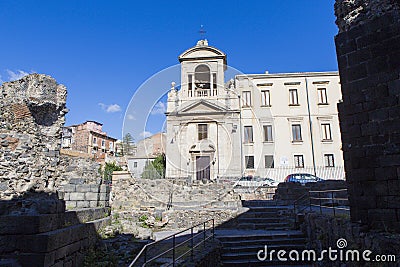 View of a church from Catania from Roman Theater Stock Photo