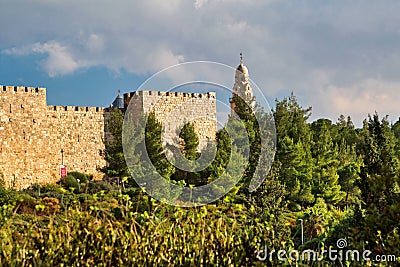 View of Church of Dormition, Jerusalem, Israel Stock Photo