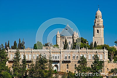 View of Church of Dormition on Mount Zion, Jerusalem, Israel Stock Photo