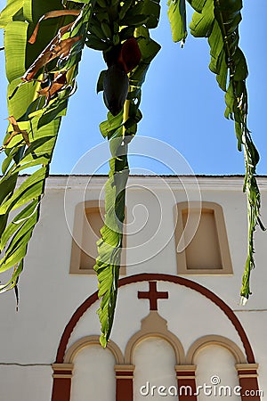 Orthodox church facade in Samos, Greece Stock Photo