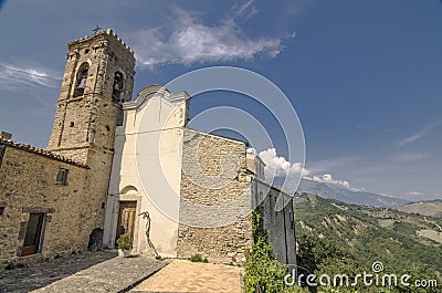 View of the church of Roccascalegna near the castle Stock Photo