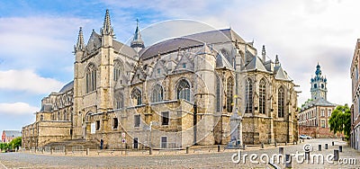 View at the Church of Saint Waltrude in Mons - Belgium Stock Photo