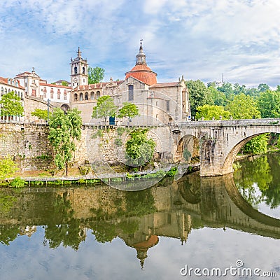 View at the church of Sao Domingos and monastery Sao Goncalo over Tamega river in Amarante ,Portugal Stock Photo
