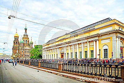 View of the Church of the Savior on Spilled Blood and the Russia Editorial Stock Photo