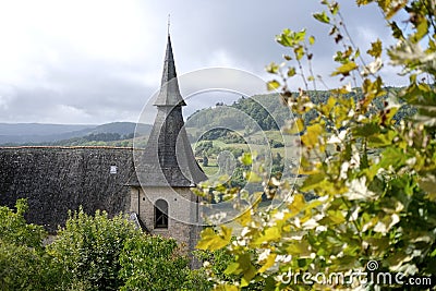 View of Church in Turenne, France Stock Photo