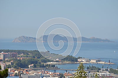 View Of The Cies Islands From The Mountain Of Castro In Vigo. Nature, Architecture, History, Travel. August 16, 2014. Vigo, Stock Photo