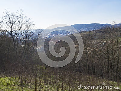 View on city Beroun from hill above, early spring, Czech Republic Stock Photo