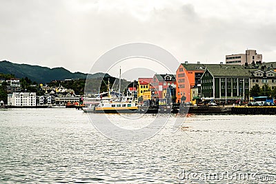 View of city center of Kristiansund, Norway during the cloudy day Stock Photo