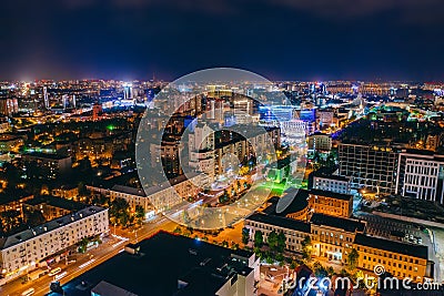 View of city in the evening. Cityscape at night, aerial view Editorial Stock Photo