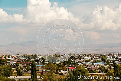 View of the city of Gyumri against the backdrop of the mountains, Armenia Stock Photo