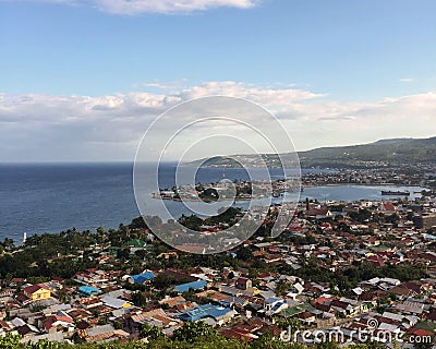 a view of the city of luwuk, Indonesia which is a small city surrounded by the sea Stock Photo