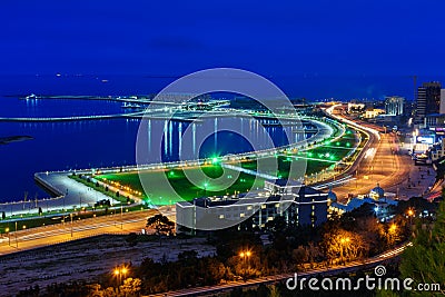 View of the city and National Flag Square in the night. Baku. Azerbaijan Editorial Stock Photo