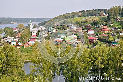 View of the city of Ples in the Ivanovo region and the Volga River, Russia Stock Photo