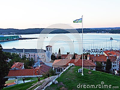 View of the city of Pula from the viewpoints of the Venetian fortress castel - Istria,Croatia / Pogled na grad Pulu sa vidikovaca Stock Photo