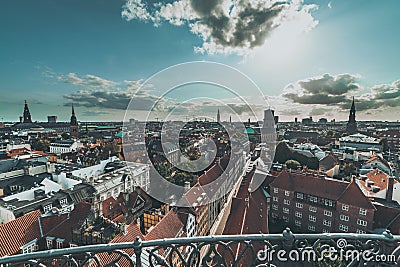 View on the city from the rooftop, Copenhagen cityscape Stock Photo