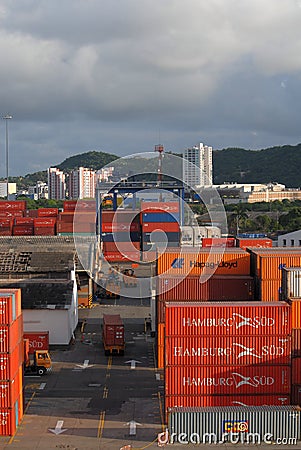 View of the City of White over the yard of shipping containers Editorial Stock Photo