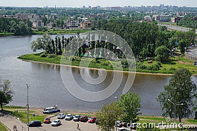 View of the city of Yaroslavl in the summer. Panorama. View of the River Kotorosl Stock Photo