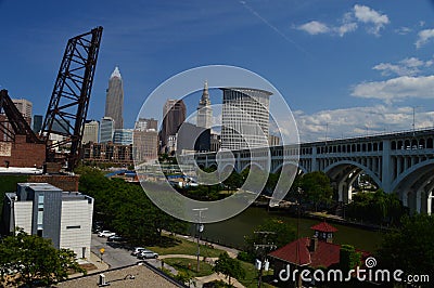 Cleveland Skyline and Detroit-Superior Bridge Editorial Stock Photo