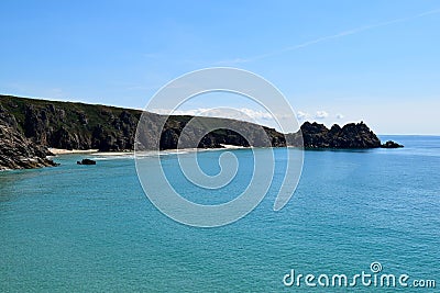 View from the cliffs at Porthcurno, Cornwall, England Stock Photo