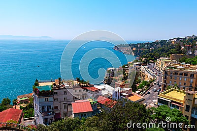 View of the coast of Naples on a clear sunny day. Italy, Europe. Stock Photo