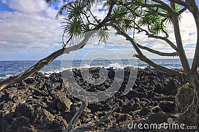 The coastlines of Maui, Hawaii on the road to Hana Stock Photo