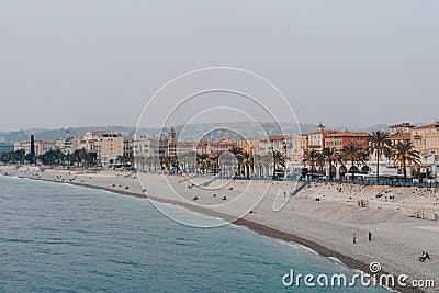 View of the coastline of Nice from a viewpoint on Quai Rauba Capeu, France Editorial Stock Photo